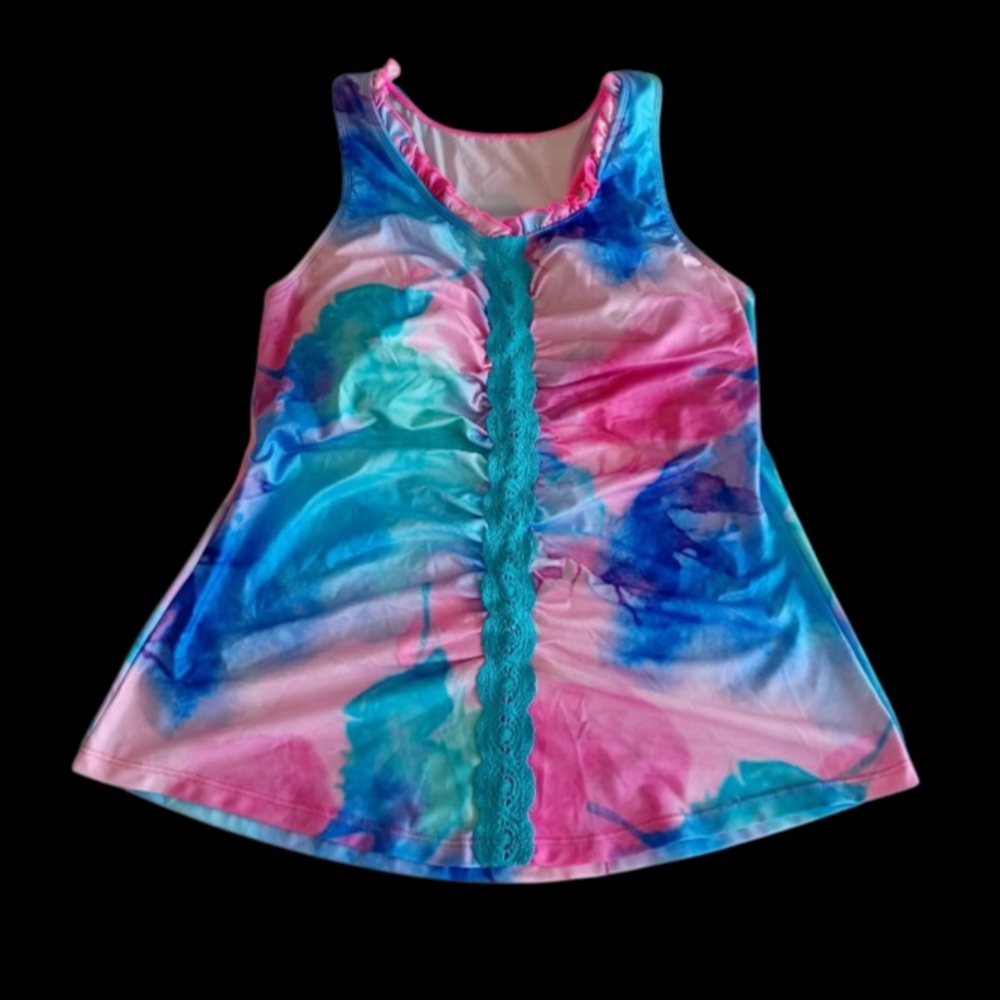 VENUS Blue and Pink Tie Dye Tankini Top, Size 14